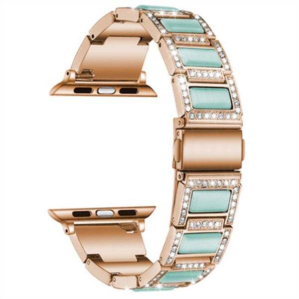 Bracelet en métal pour Apple Watch série 6 SE 5 4 3 2 1, Iwatch avec opale, luxe, paillettes, pierre brillante, 40mm, 44mm