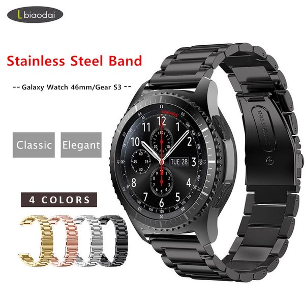 Bandas de reloj Correa de metal para Gear S3 Frontier / Galaxy 46mm Banda Smartwatch 22mm Pulsera de acero inoxidable Huawei GT S 3 46