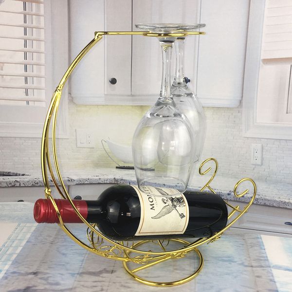 Ponts à vin en métal en métal décorations de table de cuisine en verre de cuisine support de bouteille de vin rouge