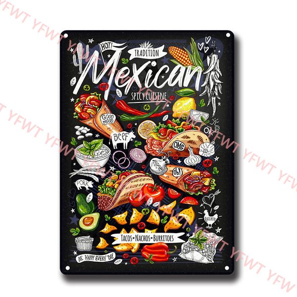 Cóster de letrero de metal Hamburguesa Tacos Tacos Pizza Vintage Jardín Garden Arte de pared Platos de comida Decoración de la cafetería