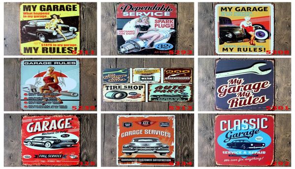 Metal Tin Sign Retro Garage Service Paint Règles Paintes de fer Vintage Craft Home Restaurant Décoration Pub Signes Wall Art Stic5925705
