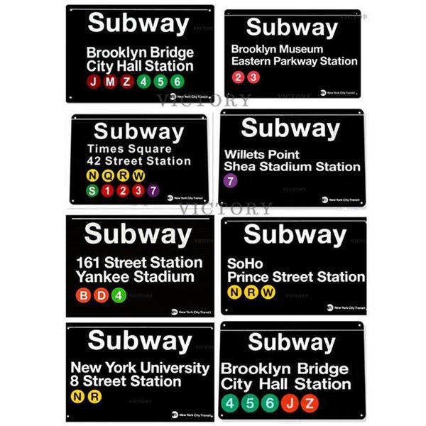 Letrero de chapa de metal, placa vintage, metro de Nueva York, Times Square, placa de metal para garaje, decoración de pared para bar, pub, club, decoración Q07233024