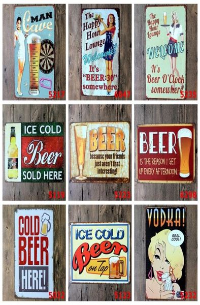 Carteles de chapa de metal, cartel de cerveza fría, decoración de bar para el hogar, pintura de hierro, imágenes artísticas, letrero de garaje Vintage, carteles Retro, 20x30cm HHB16219200731