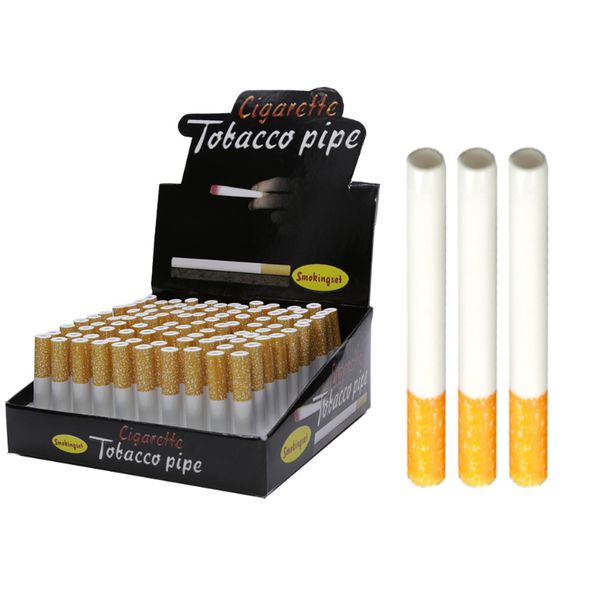 Pipas de metal para fumar hierba de tabaco Cerámica completa Un bateador Boquilla Punta de bolsillo Tubo de mano de acero portátil Dispositivo de tubo de cigarrillo de soplo de humo