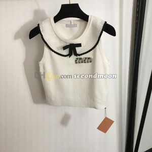 Bowknot Decoration Vest Women Trinted T-shirt Crystal Letter Tanks Top Party Fashion Knitwear