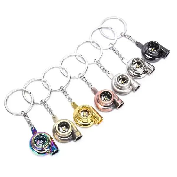 Métal Turbo Keychain Sleeve Bearing Spinning Auto Part Modèle Turbine Turbocompresseur Porte-clés Anneau 7 Couleurs BES121