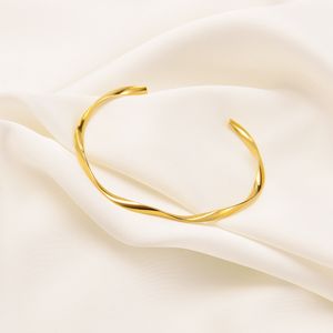 Metalen Twisty Cool Bangle 24K fijne massief geel gouden vrouwen armband minimalistische gouden manchet armbanden haar