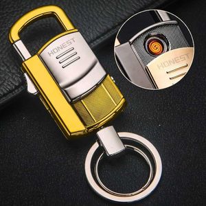 Briquet en tungstène coupe-vent en métal, Rechargeable par USB, porte-clés de voiture multifonctionnel créatif, allume-cigare électronique, cadeau pour hommes