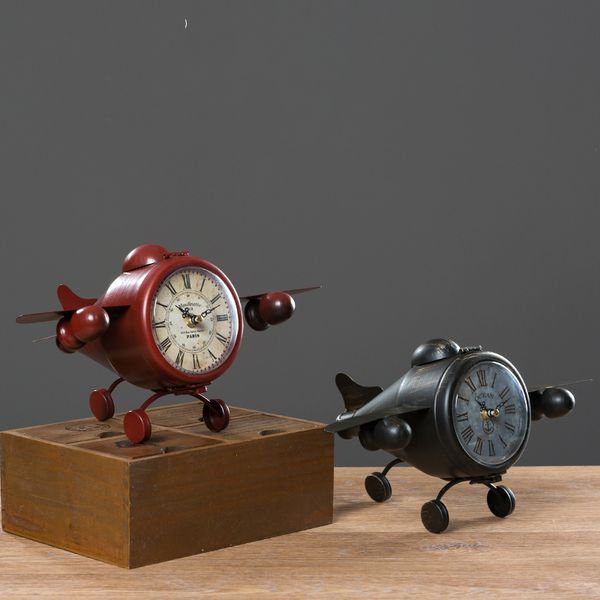 Horloge de table avion vintage en métal, 7,5