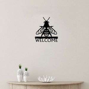 Décoration murale en métal Honey Bee Welcome Sign Décoration murale en fer - 30,5 cm de large