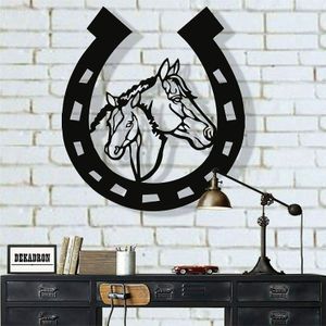 Metal Wall Art, Metal Horse Head Horseshoe Art, Metal Wall Decor, Cowboy art