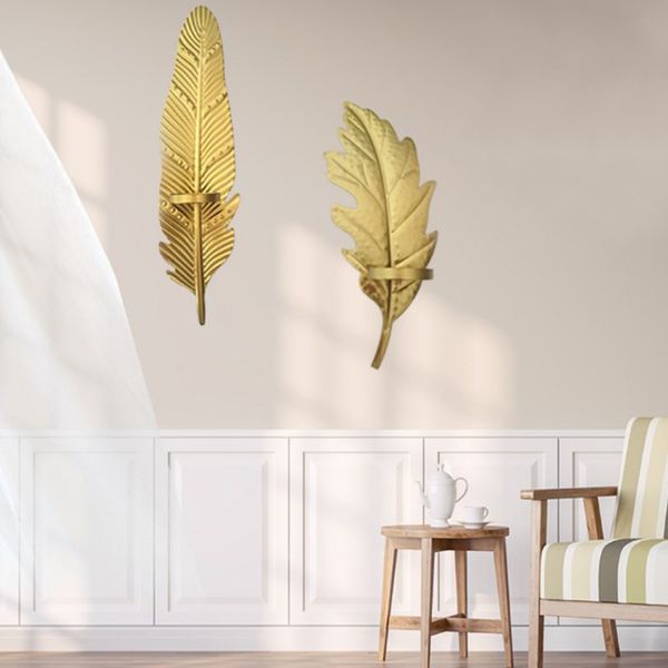 Support de bougie murale en métal porte-applique Golden Leaf Mur Mount Mount Lightrs Stand Ing Pidon