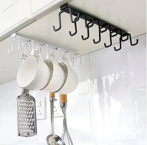 Armoire armoire en métal étagère de rangement avec 6 crochets en fer sous les étagères tasse de tasse de salle de bain cuisine de salle de bain accrochage.