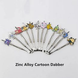 Dabber de cire en métal, conception de dessin animé, accessoires pour fumer en alliage de Zinc, pour bouteille de tabac à priser, pelles à tabac, cuillère à poudre, pot en Silicone, bol en verre, outil de tamponnage de palette