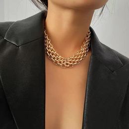 Collier court à chaîne large en métal pour femmes européennes et américaines, tempérament sauvage exagéré, photo de voyage, vêtements assortis, accessoires de chaîne de clavicule