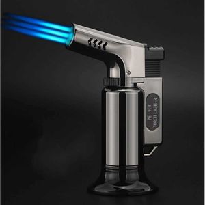 Metal a prueba de viento a prueba de viento Direct Flame triple Butane No Gas Blue Gun Barbecue Barbacoa al aire libre Camping Torch Herramientas para hombres