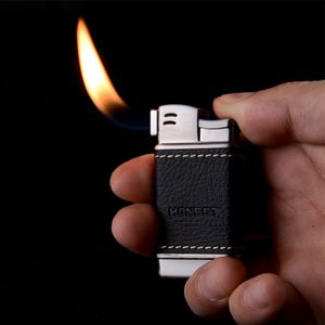 Metaal Winddicht Schuine Brand Sigaar Pijp Aansteker Butaan Opblaasbare Gas Torch Lederen Lichtere Sigaretten Accessoires Mannen Rookvrij Gift