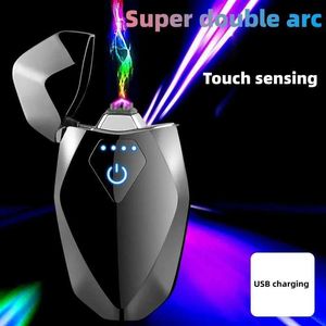 Metaal Winddicht Draagbaar Diamond Double Arc Elektrisch Plasma USB Ongebruikelijk Touch Sensing Aansteker Outdoor Sigaar Cadeau voor mannen