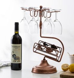 HolderCountertop de porte-vin en métal Stand 1 Bouteille Porte-rangement à vin avec 6 verre de Noël en verre RACHIDEAL pour WI2807024