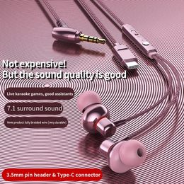 Metal Wired mobiele headset bas mobiele telefoon game stereo microfoon hoofdtelefoon gevlochten draadhoofdtelefoonruisreductie