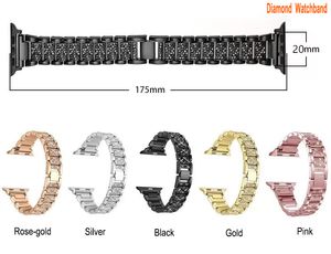 Correas de pulsera de metal para Apple Watch Band 45 mm 44 mm 42 mm 41 mm 38 mm 40 mm SE 7 Series 6 5 4 3 2 Bling Diamond Rhinestone Pulsera de repuesto de acero inoxidable iWatch Band
