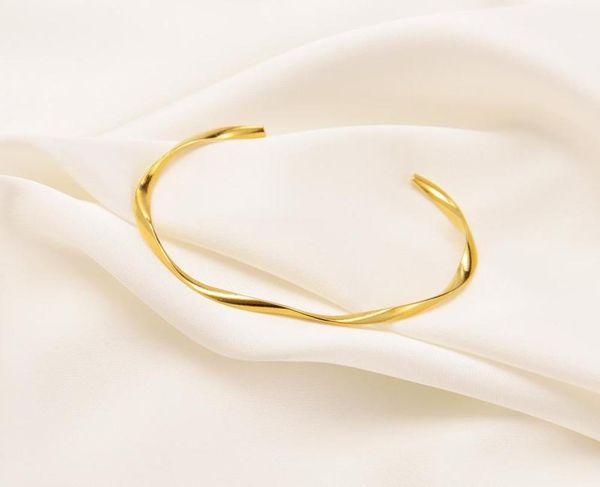 Metal Y Cool Bangle 24k Fine Solid Yellow Gold Mujeres Pulseras Minimalistas Golen Gold Bangles Her4710880