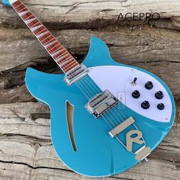 Guitarra eléctrica de cuerpo semihueco de 12 cuerdas de Color azul metálico, puente trasero en forma de R, guitarra eléctrica 360, envío gratis