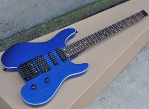 Guitare électrique sans tête bleu métallisé avec floyd rose, 24 frettes, touche en palissandre, peut être personnalisée sur demande