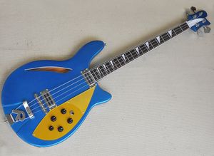 Guitare basse électrique 4 cordes semi-creuse bleu métallisé avec touche palissandre