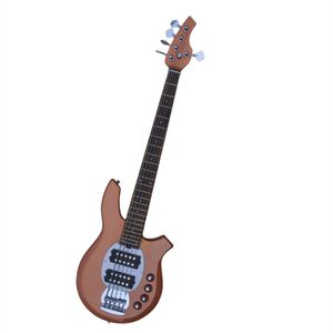 Guitare basse électrique 5 cordes marron métallisé avec matériel chromé Micros HH Offre Logo/Couleur Personnaliser