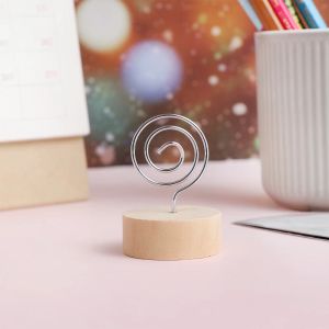 Pinces métalliques Stand en bois Round Shape Base Place Place Photos Clips Paper Blamp Numbers Numbers Holder Desktop Decoration