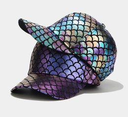 Metallic Fish Scale Sirène Sine Fabric de baseball Cap ajusté STRAP ALIGNABLE GARPS GRANDS Men Femmes Summer Hat4192015