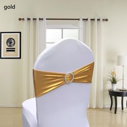 Metallic Gold Silver Spandex Chair Sjeres Bands Elastische Stoel Cover Sash Bruiloft Stoel Decor Wen4469