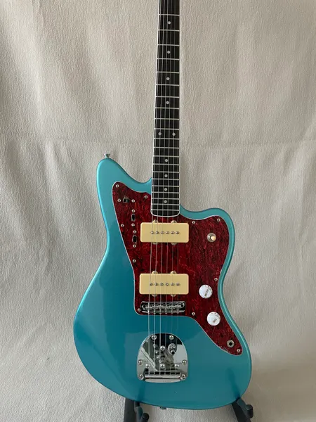 Guitare électrique vert métallisé, micros Lollar larges, corps en aulne, Pickguard Red Pearl, accordeurs Vintage