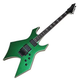 Guitarra eléctrica de forma inusual, verde metálico, con encuadernación blanca, Floyd Rose, diapasón de palisandro, se puede personalizar a petición