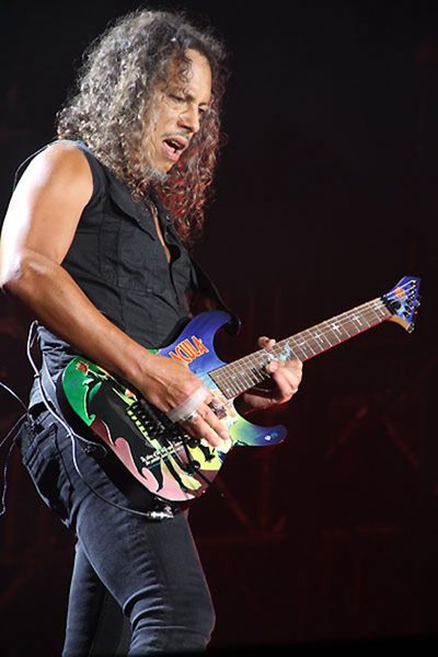 Metallic Kirk Hammett KH 2 Dracula Incrustation croisée pour guitare électrique, chevalet Floyd Rose Tremolo, contour plat extra fin, micros actifs, boîte à piles 9 V, accordeurs Gotoh