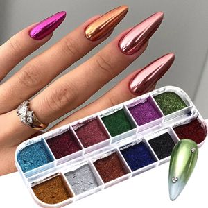 Pots de poudres à ongles métalliques Chrome Nail Glitter Manucure Holographique Nail Art Poudre Glitters Frotter sur les ongles Ensembles de pigments 240220