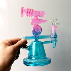 Métallique Arc-En-Ciel Couleur Verre Bong Narguilé Bleu Rose Brûleur À Huile Dab Rig Recycleur Barboteur pour Fumer Pipe