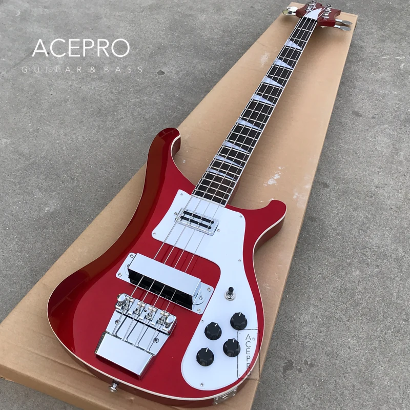 Metallisk röd färg 4003 Electric Bass Guitar, uppgradera justerbar bro tillgänglig, 22 frets posenträ fretboard