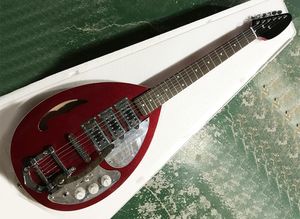 Gratis verzending metallic rode semi holle elektrische gitaar met tremolo bar, palissander fretboard, spiegel pickguard, kan worden aangepast