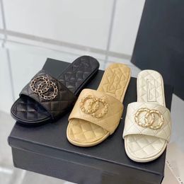 Metallic sandalen vrouw merk slippers voor vrouwen hoogwaardige stijlvolle mode klassiekers sandaal slipper platte schoenen glijgrootte 36-42