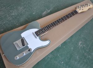 Guitarra eléctrica plateada metálica con diapasón de palisandro, golpeador blanco, 22 trastes, se puede personalizar a petición