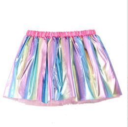 Falda metálica Ballet Dance 3 capas Tutu Disco Mini Skater Faldas Traje de traje holográfico para mujeres y niñas Rainbow Silver Gold Pink