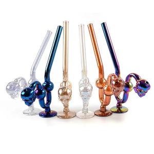 Tête de crâne métallique Bong en verre Narguilé Couleur arc-en-ciel Tuyaux d'eau à la main en Pyrex pour fumer Dab Rig