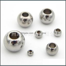 Metales 50 unids/lote cuentas de bolas redondas de acero inoxidable color sier 2 3 4 5 6 7 8 mm con agujero grande espacio europeo para joyería de bricolaje Yydhhome Dhylf