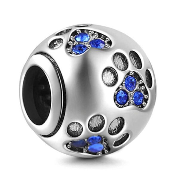 Metales lindo S925 Sterling Sier perro gato pata impresión DIY encantos pulsera con cuentas accesorios moda Pan cuentas al por mayor entrega de gota 2 Dhawy