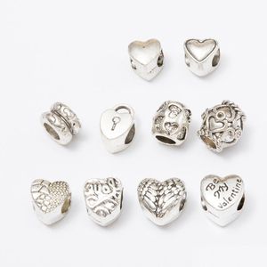 Mélange de métaux 10 styles coeur gros trou perles en vrac charme pour bracelet bijoux à bricoler soi-même collier européen livraison directe bijoux perles en vrac Dh2Ya