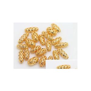 Metales Premium 14K Chapado en oro Filigrana Hueco Elipse Oval Tubo Cuentas Joyería Espaciadores 3 Gotas Entrega Joyería Cuentas sueltas Dhidr