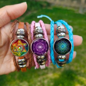 Metatron Cube Charm Leather Bracelet Sacred Geometrie Sri Yantra Mandala Art Glass Foto Chakra Bangles voor mannen Women