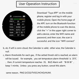 Medidor PM2.5 TVOC CO2 HCHO Temperatura Humedad AQI Detector Calidad del aire Monitor Sensor Analizador Negro